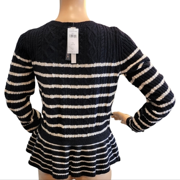NWT Banana Republic Wool Cashmere Banana Sweater Peplum Hem Navy White Size SP - Picture 4 of 16